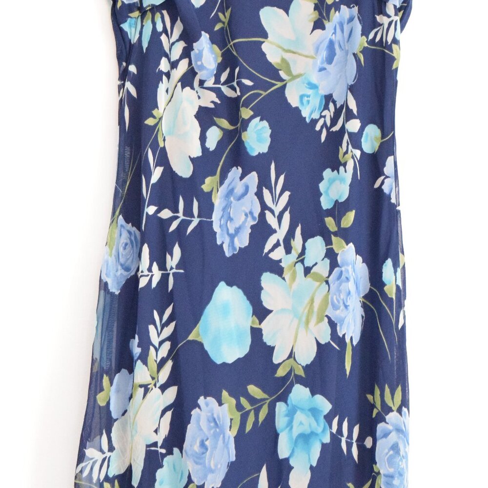 BE SMART Vintage Navy Blue Flowy Chiffon Floral High Low Maxi Dress | Size S - Picture 5 of 10